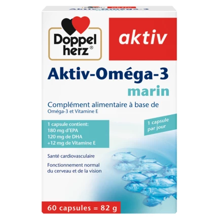 Illustration of the product packaging Doppelherz aktiv Aktiv-Oméga-3 front view